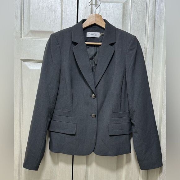 Calvin Klein Women 10P Gray Rayon Blend Blazer Career Office Rayon Blend - Picture 1 of 11